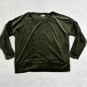 Cable & Gauge Velour Top Womens XL Olive Green Long Sleeve Holiday Velvet Shirt